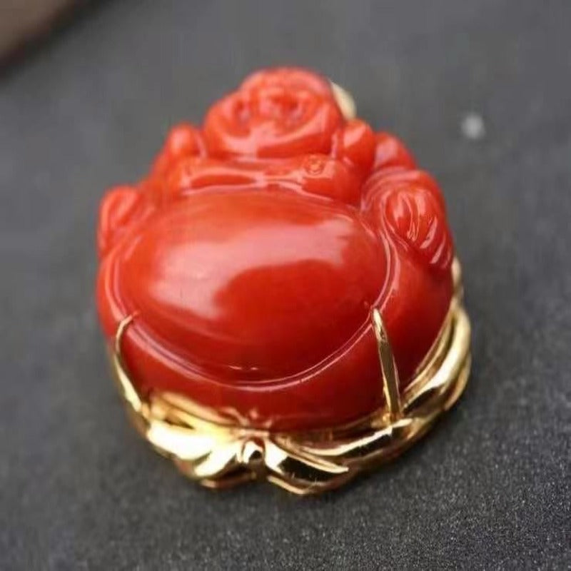 Natural Vasinan South Red Agate Maitreya Buddha Pendant